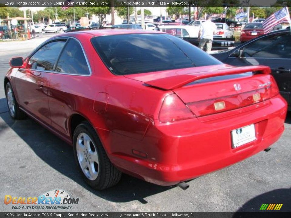 1999 Honda Accord EX V6 Coupe San Marino Red / Ivory Photo #7