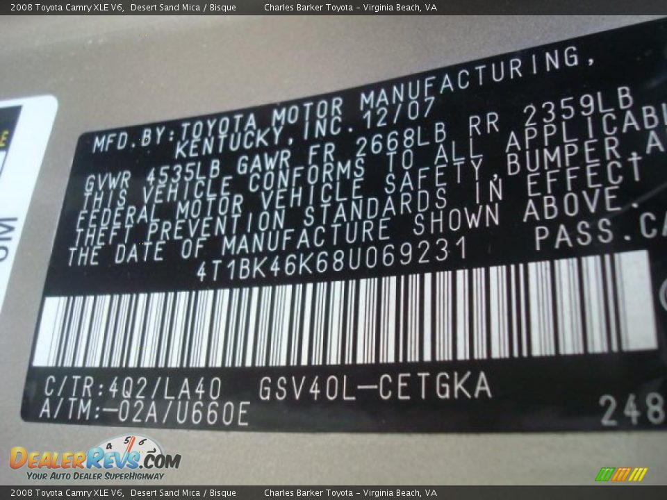 2008 Toyota Camry XLE V6 Desert Sand Mica / Bisque Photo #26