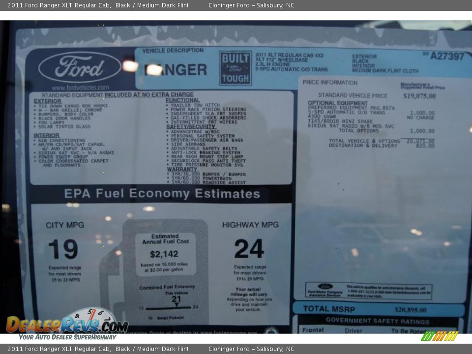 2011 Ford Ranger XLT Regular Cab Window Sticker Photo #8