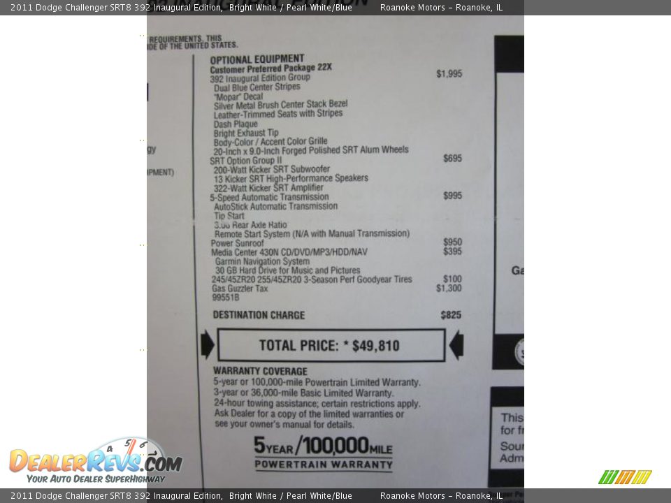 2011 Dodge Challenger SRT8 392 Inaugural Edition Window Sticker Photo #12