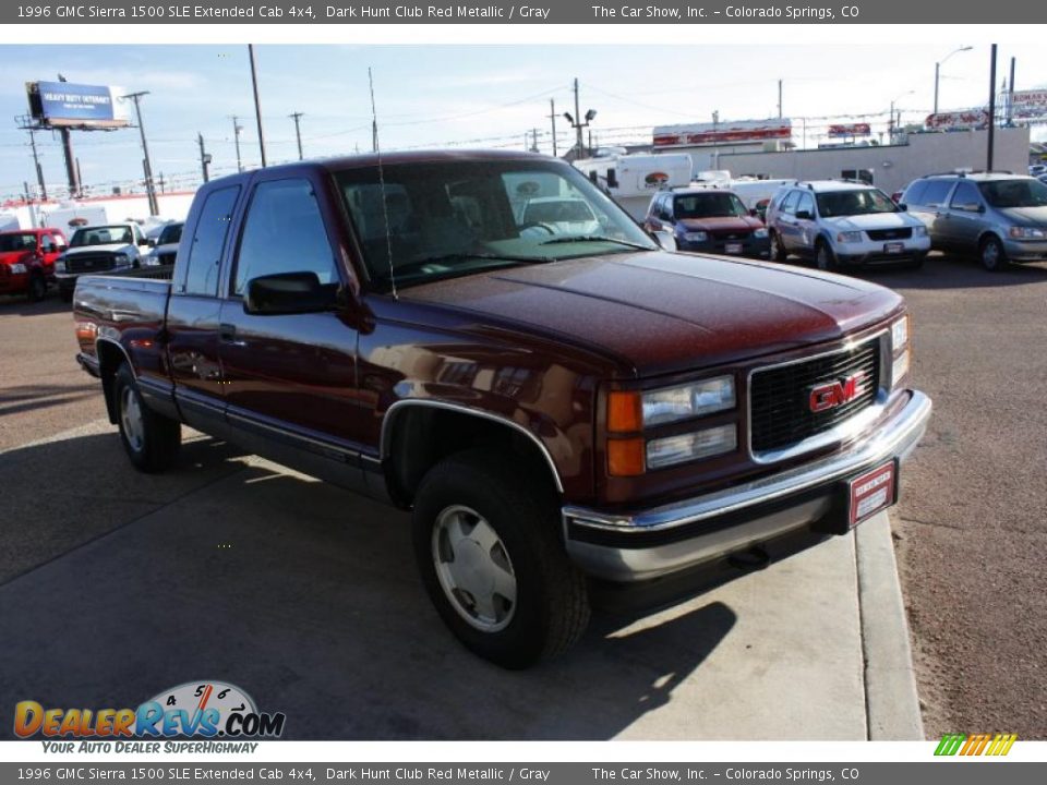 1996 GMC Sierra 1500 SLE Extended Cab 4x4 Dark Hunt Club Red Metallic / Gray Photo #2