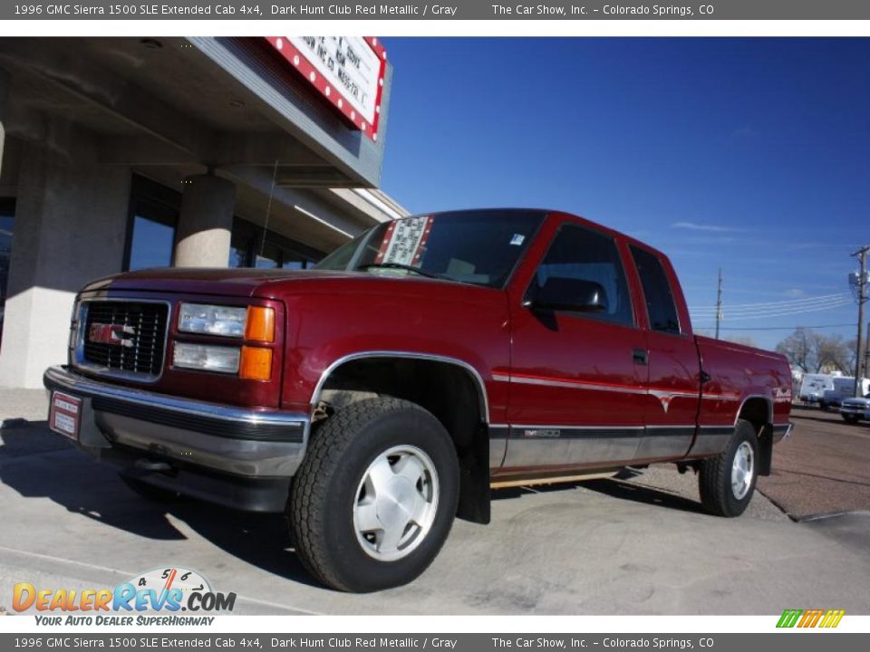 1996 GMC Sierra 1500 SLE Extended Cab 4x4 Dark Hunt Club Red Metallic / Gray Photo #12