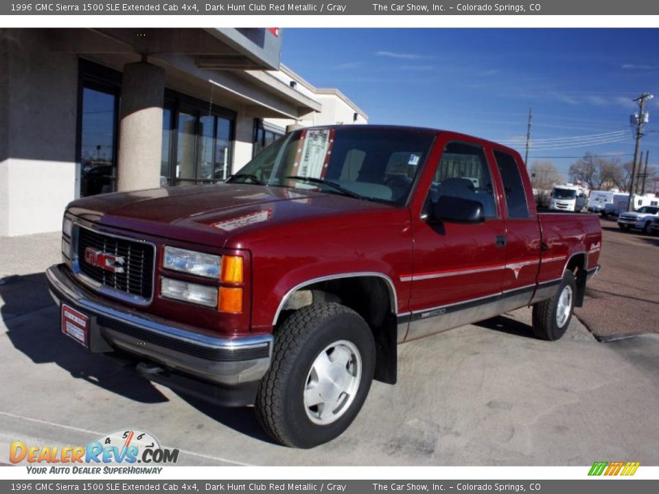 1996 GMC Sierra 1500 SLE Extended Cab 4x4 Dark Hunt Club Red Metallic / Gray Photo #20