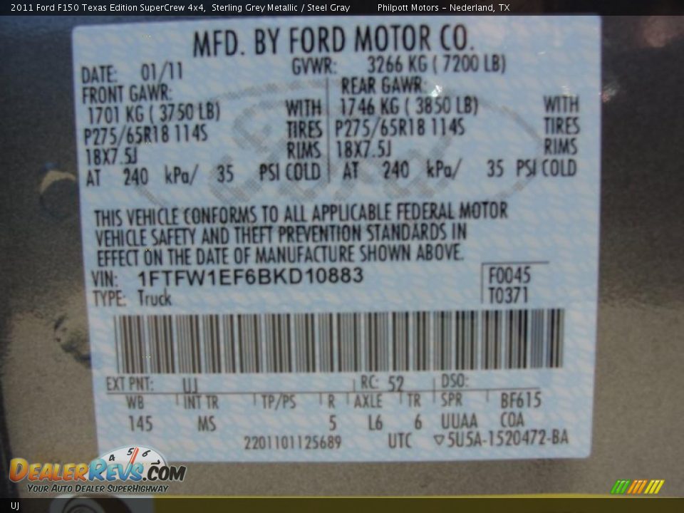 Ford Color Code UJ Sterling Grey Metallic