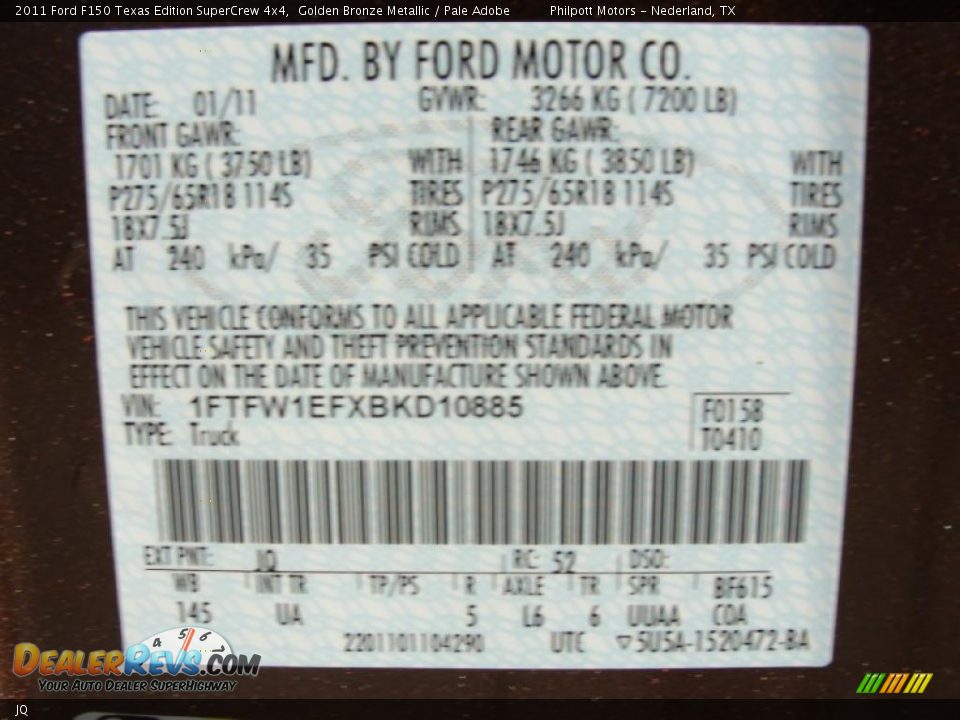 Ford Color Code JQ Golden Bronze Metallic