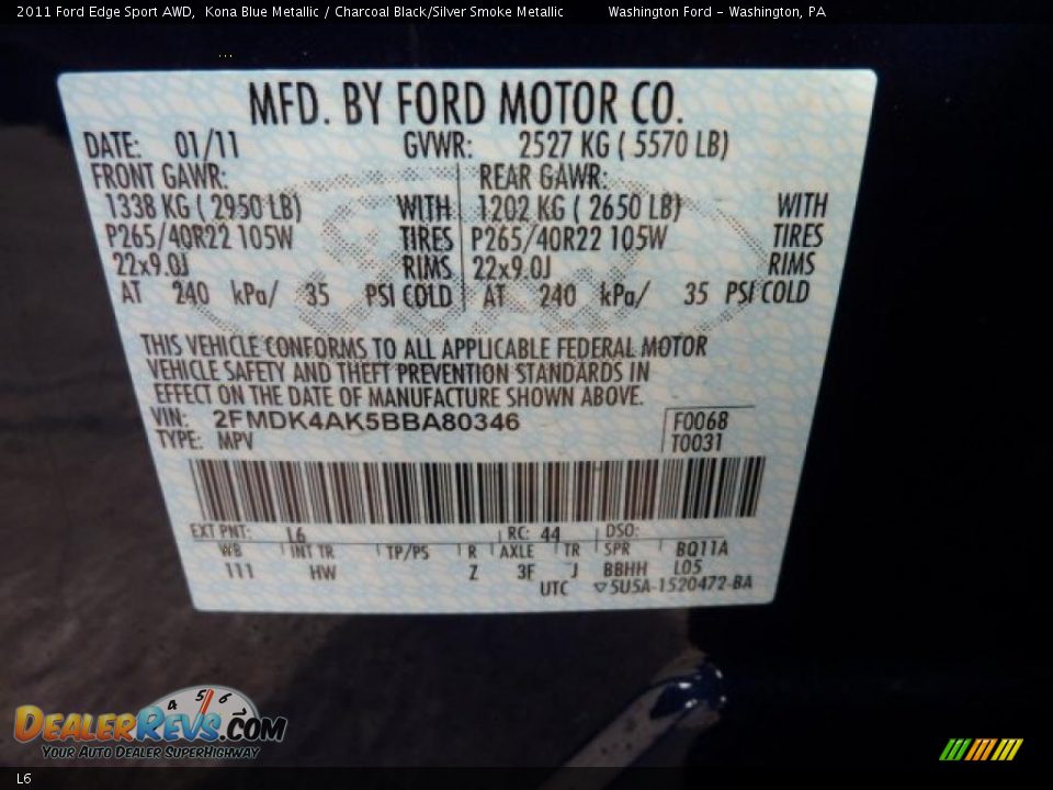 Ford Color Code L6 Kona Blue Metallic