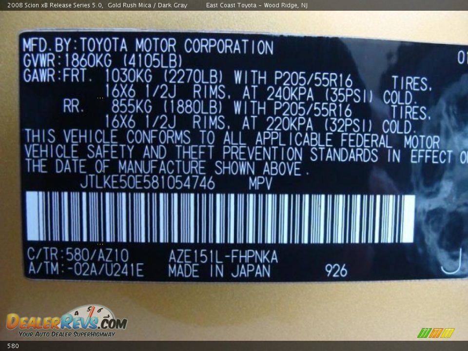 Scion Color Code 580 Gold Rush Mica