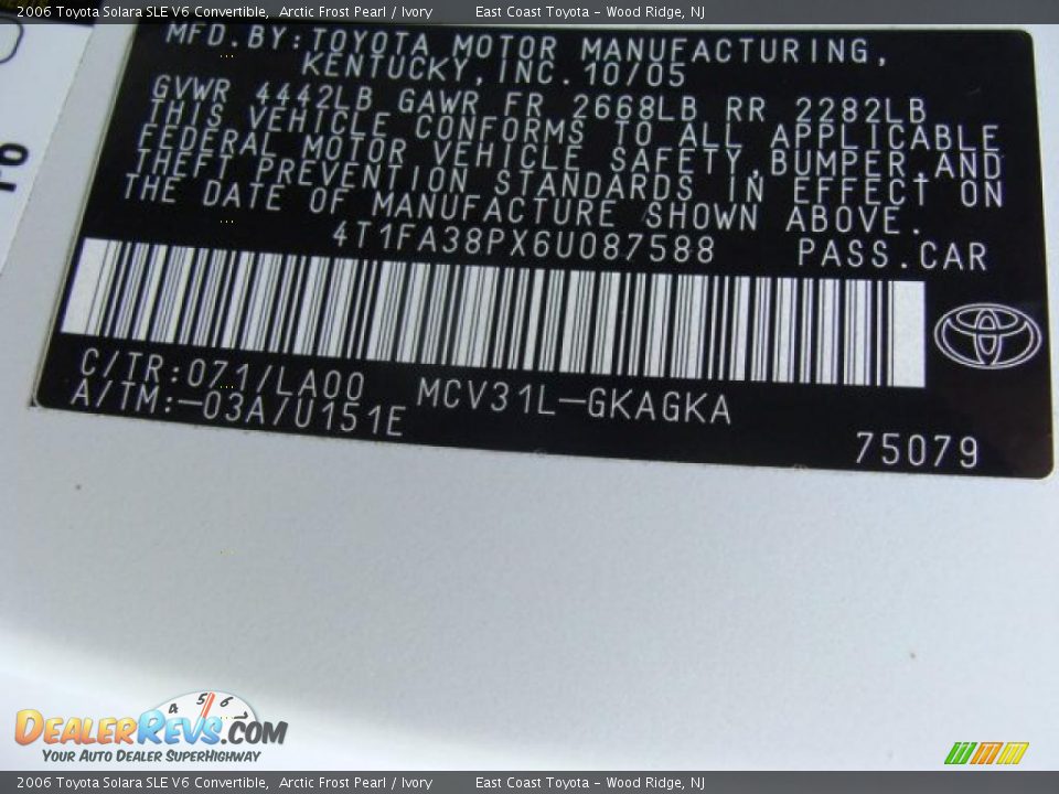 2006 Toyota Solara SLE V6 Convertible Arctic Frost Pearl / Ivory Photo #15