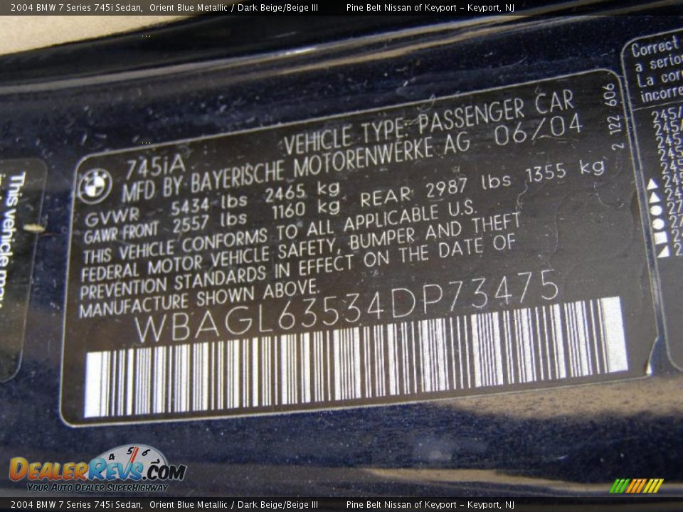 2004 BMW 7 Series 745i Sedan Orient Blue Metallic / Dark Beige/Beige III Photo #14