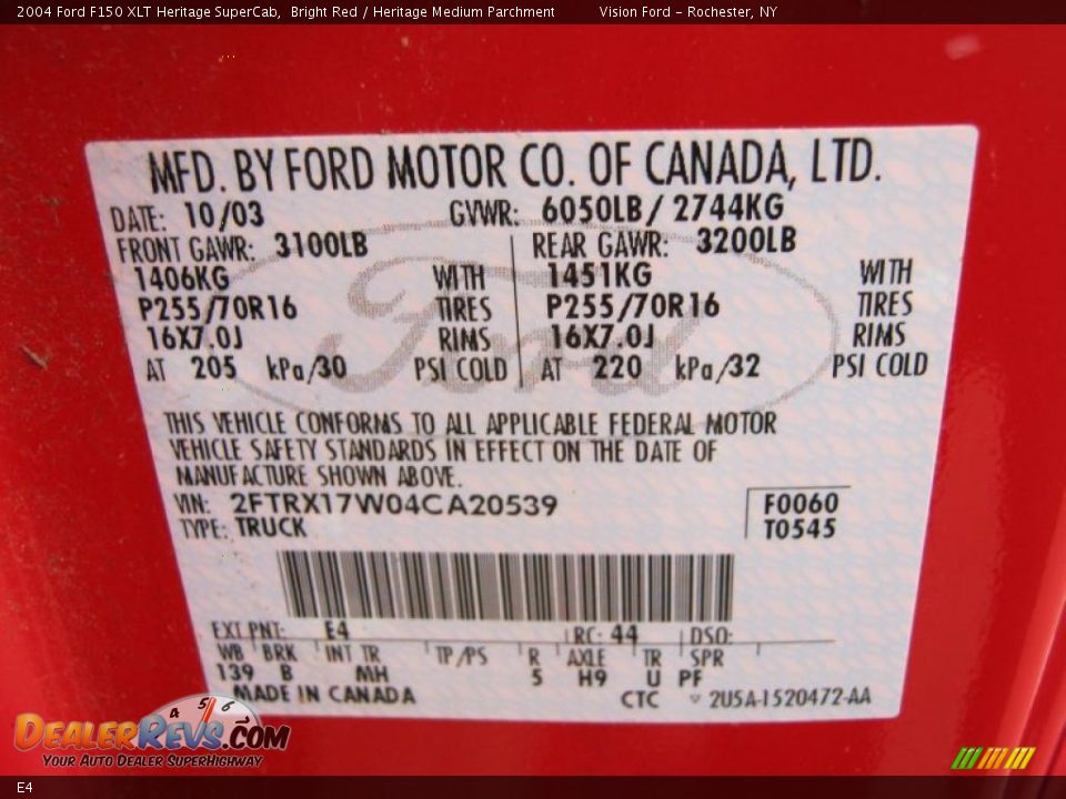 Ford Color Code E4 Bright Red