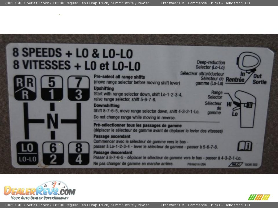 Info Tag of 2005 GMC C Series Topkick C8500 Regular Cab Dump Truck Photo #22