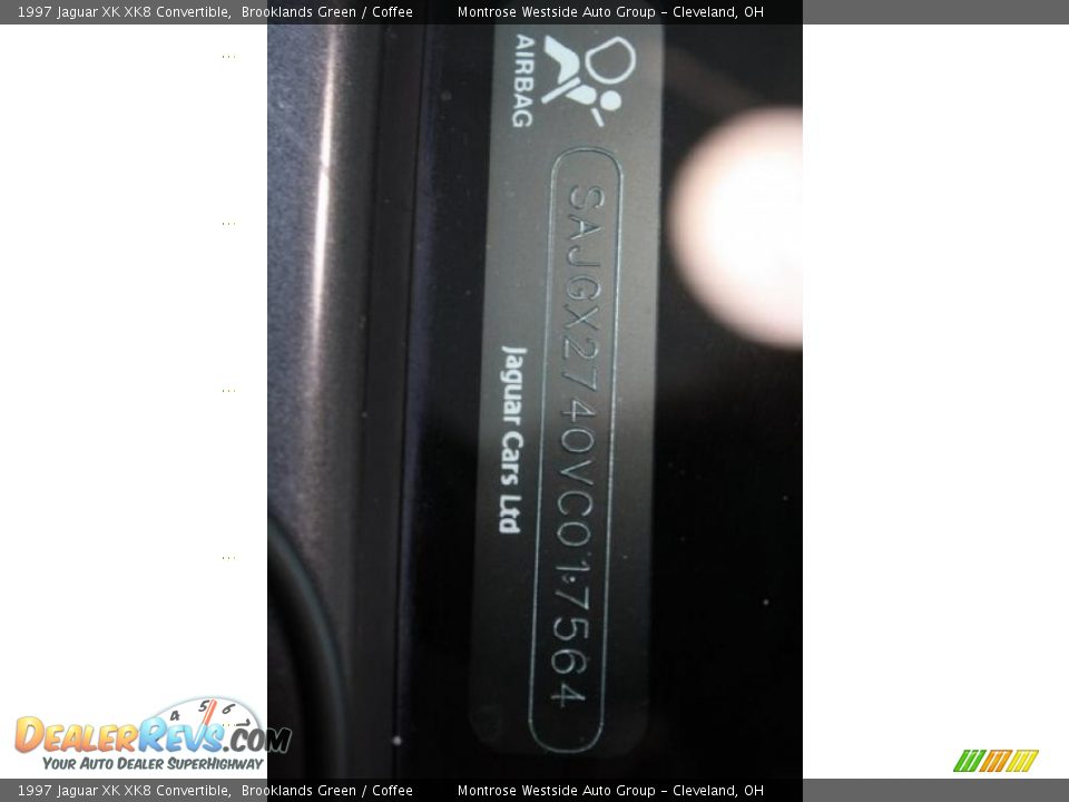 Info Tag of 1997 Jaguar XK XK8 Convertible Photo #12