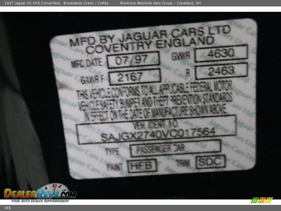 Jaguar Color Code HFB Brooklands Green