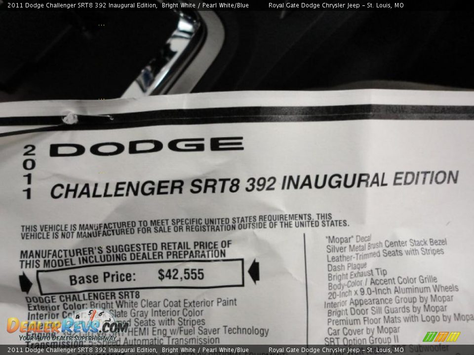 2011 Dodge Challenger SRT8 392 Inaugural Edition Window Sticker Photo #24