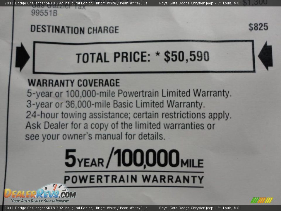 2011 Dodge Challenger SRT8 392 Inaugural Edition Window Sticker Photo #25