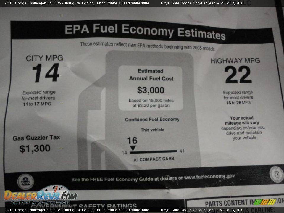 2011 Dodge Challenger SRT8 392 Inaugural Edition Window Sticker Photo #26