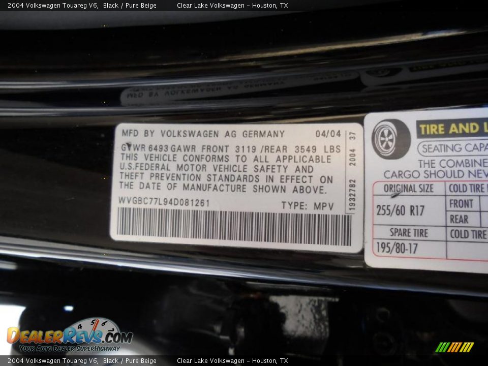 Info Tag of 2004 Volkswagen Touareg V6 Photo #27