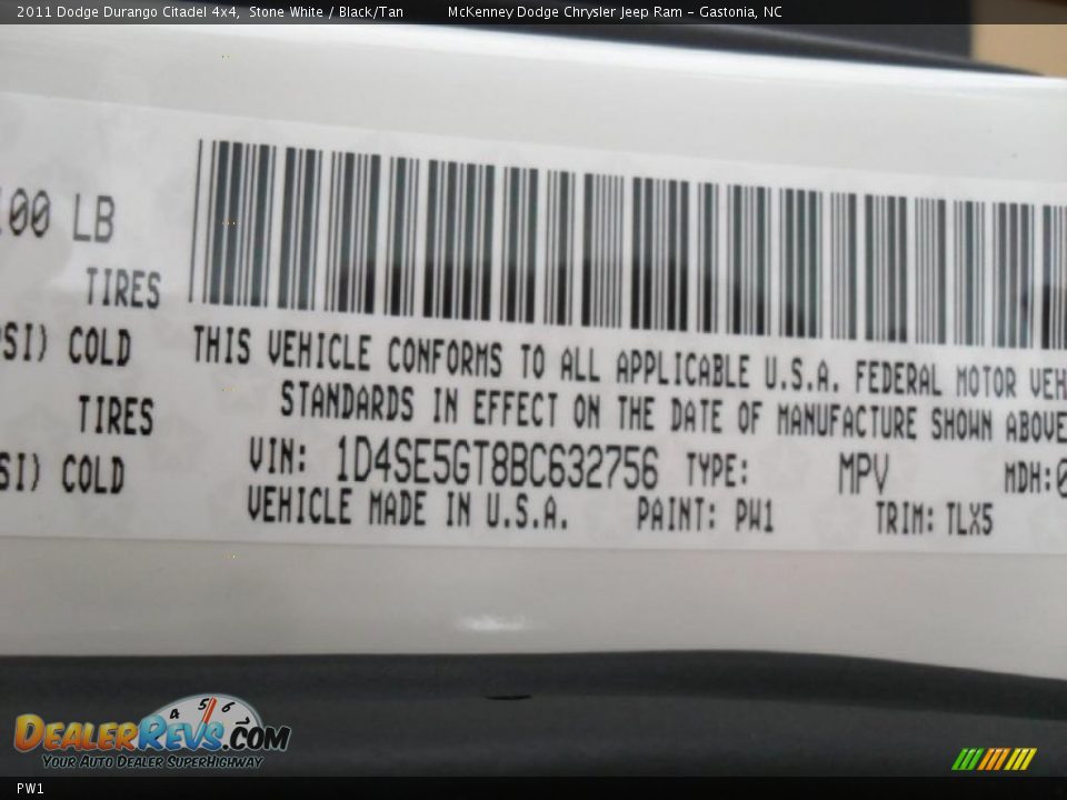 Dodge Color Code PW1 Stone White