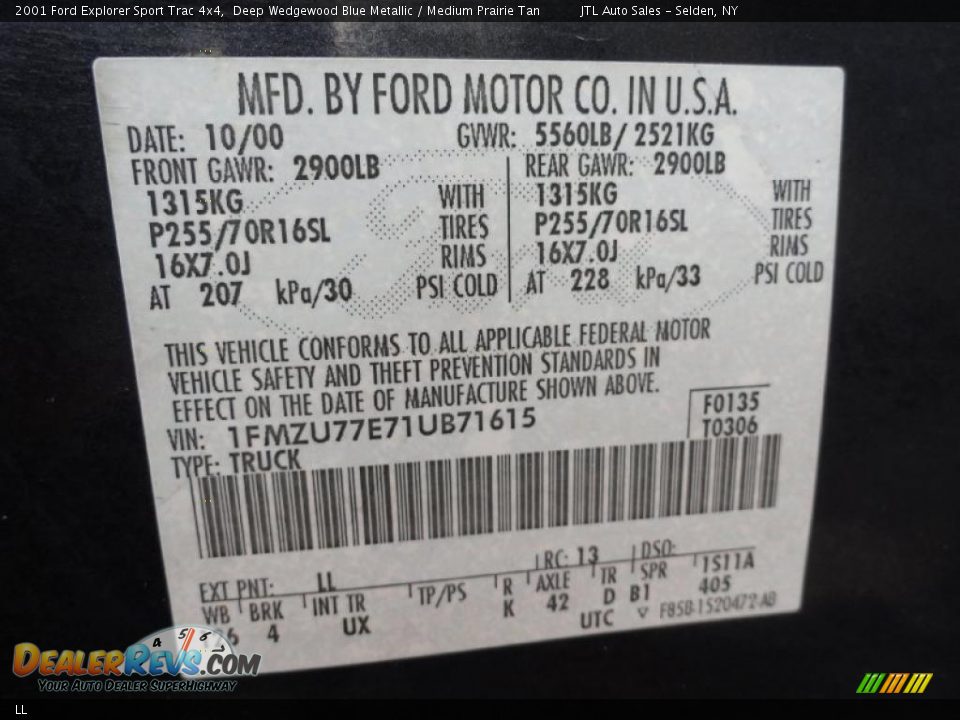 Ford Color Code LL Deep Wedgewood Blue Metallic