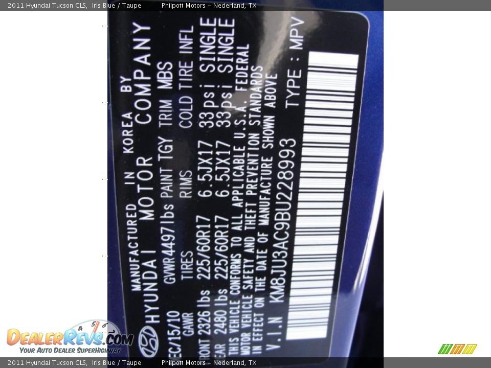 2011 Hyundai Tucson GLS Iris Blue / Taupe Photo #35