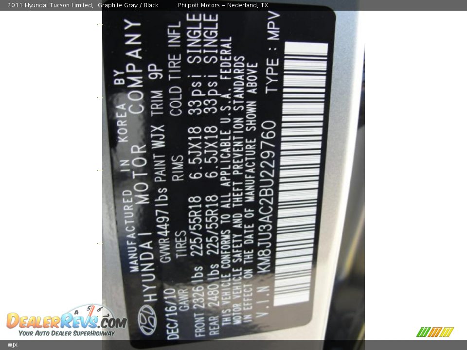 Hyundai Color Code WJX Graphite Gray