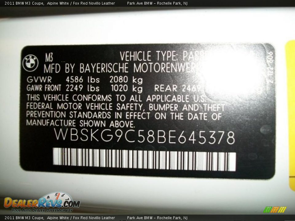 Info Tag of 2011 BMW M3 Coupe Photo #33