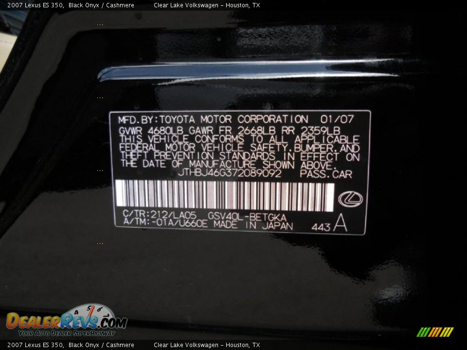 2007 Lexus ES 350 Black Onyx / Cashmere Photo #30