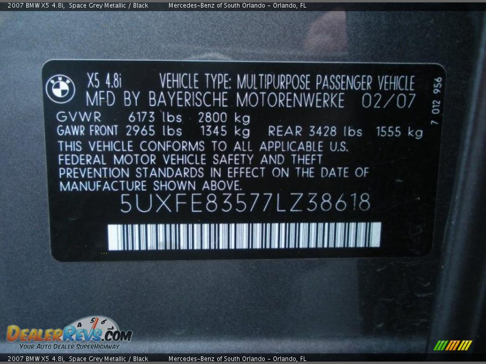 Info Tag of 2007 BMW X5 4.8i Photo #28