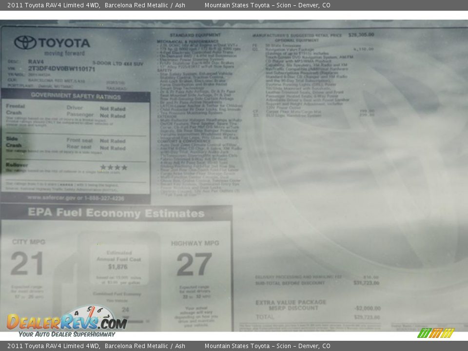 2011 Toyota RAV4 Limited 4WD Window Sticker Photo #12
