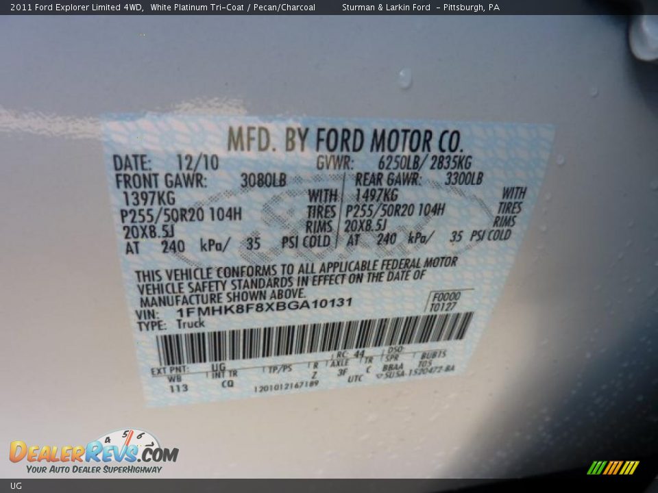 Ford Color Code UG White Platinum Tri-Coat