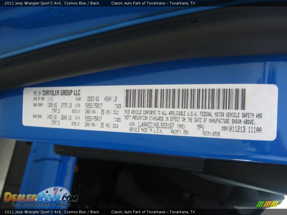 2011 Jeep Wrangler Sport S 4x4 Cosmos Blue / Black Photo #21