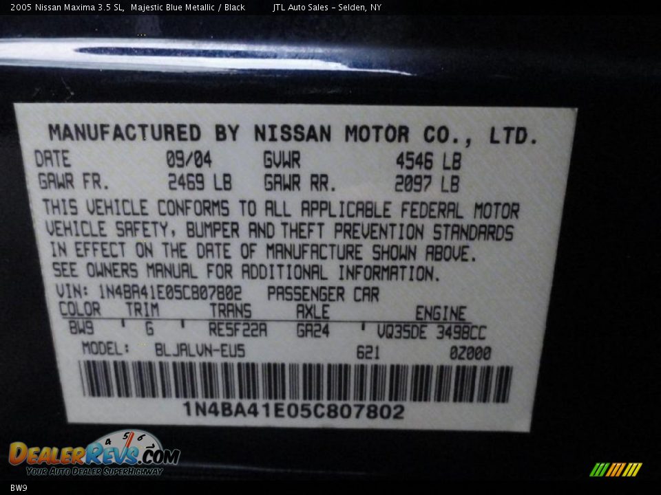 Nissan Color Code BW9 Majestic Blue Metallic