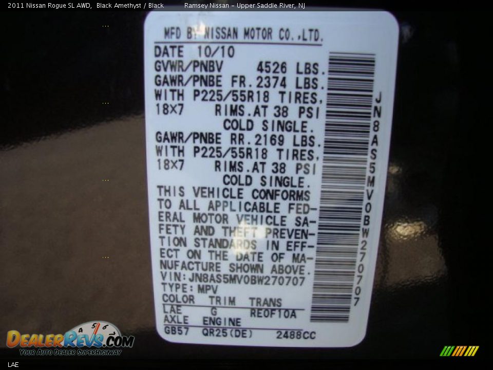 Nissan Color Code LAE Black Amethyst