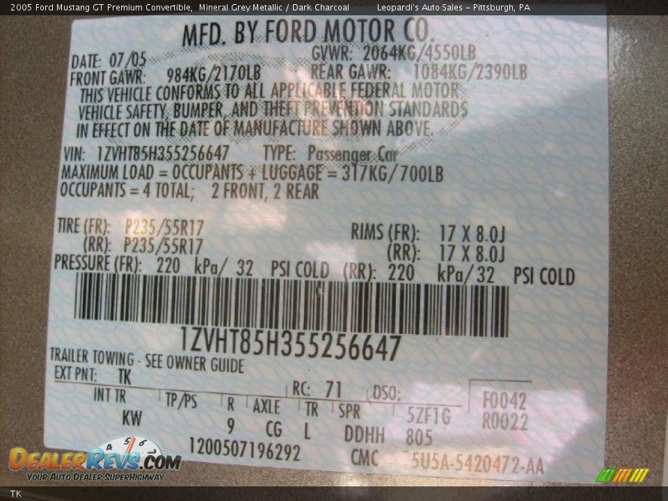 Ford Color Code TK Mineral Grey Metallic