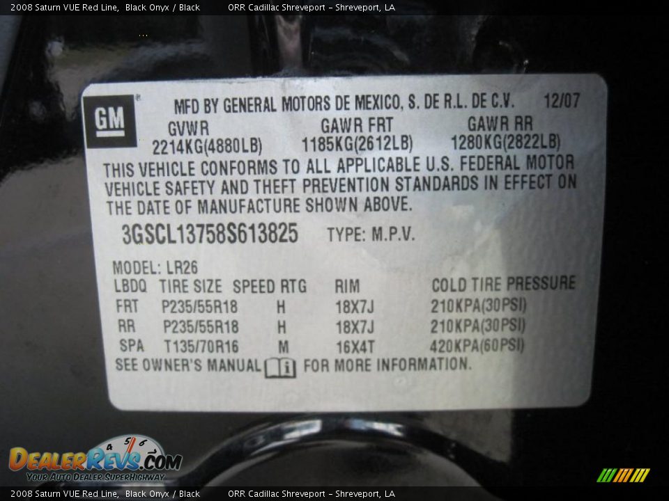 Info Tag of 2008 Saturn VUE Red Line Photo #11