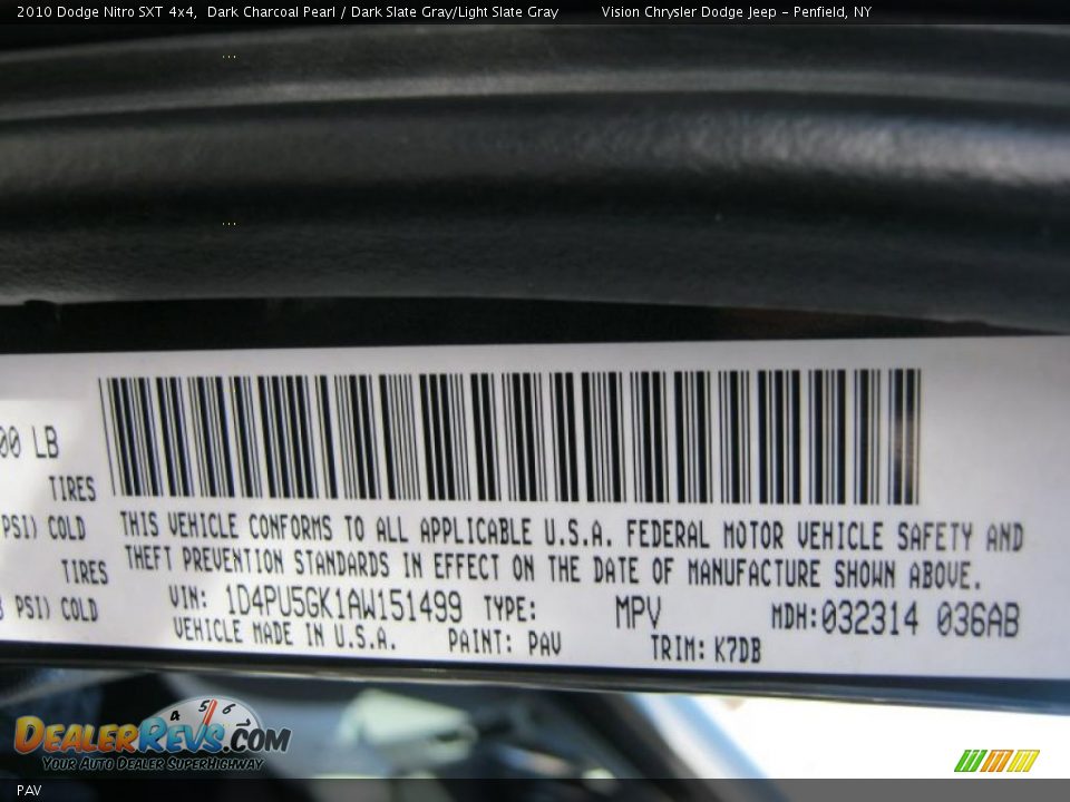 Dodge Color Code PAV Dark Charcoal Pearl