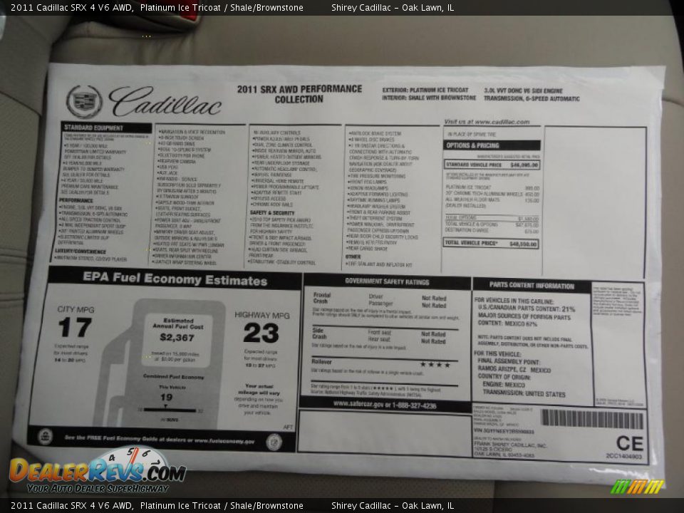 2011 Cadillac SRX 4 V6 AWD Window Sticker Photo #9