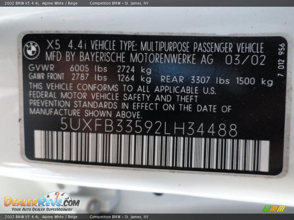 Info Tag of 2002 BMW X5 4.4i Photo #15