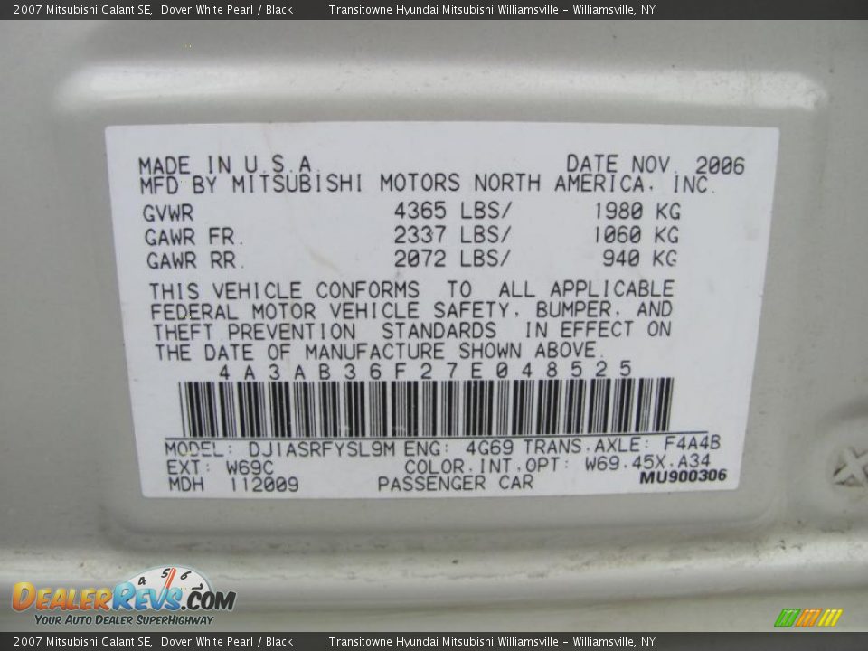 2007 Mitsubishi Galant SE Dover White Pearl / Black Photo #22