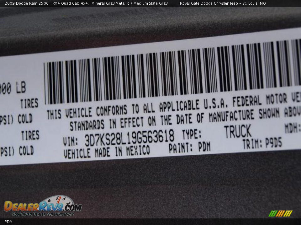 Dodge Color Code PDM Mineral Gray Metallic