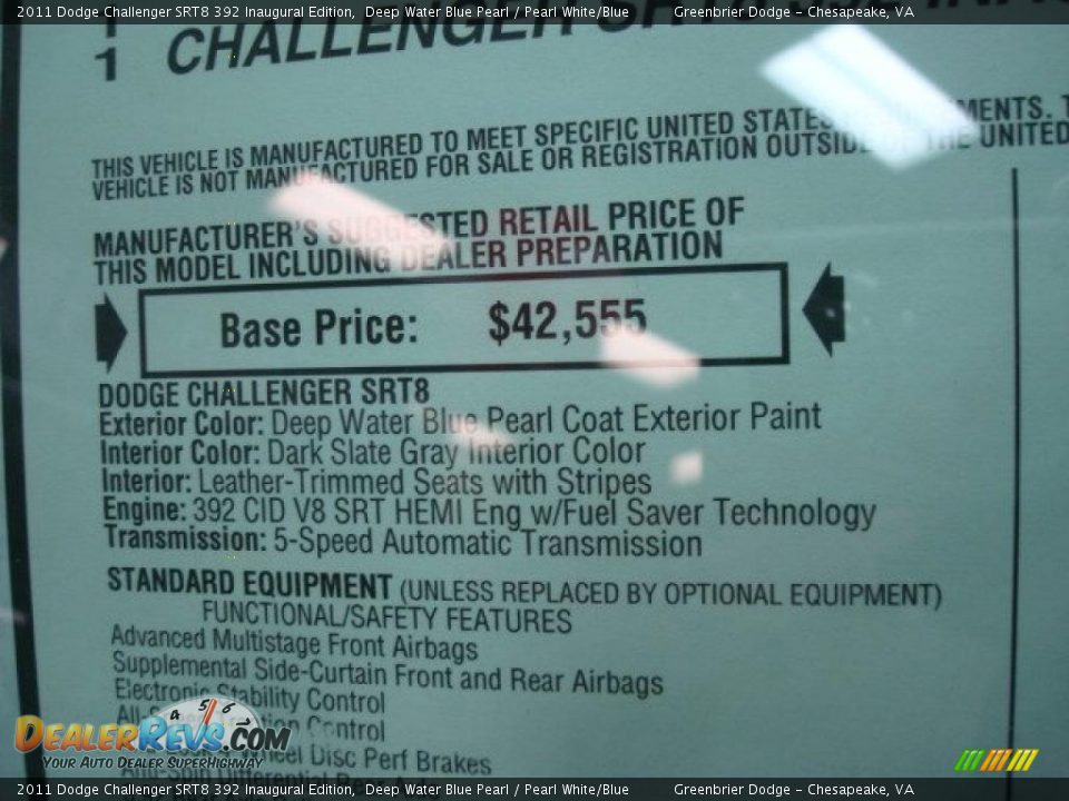 2011 Dodge Challenger SRT8 392 Inaugural Edition Window Sticker Photo #27
