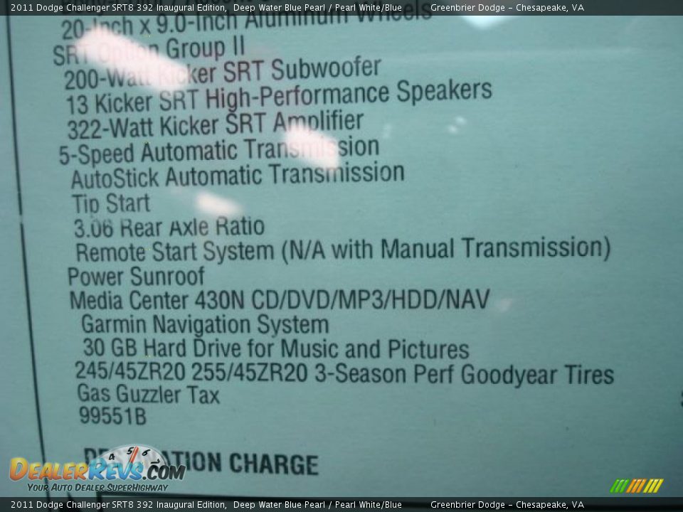 2011 Dodge Challenger SRT8 392 Inaugural Edition Window Sticker Photo #35