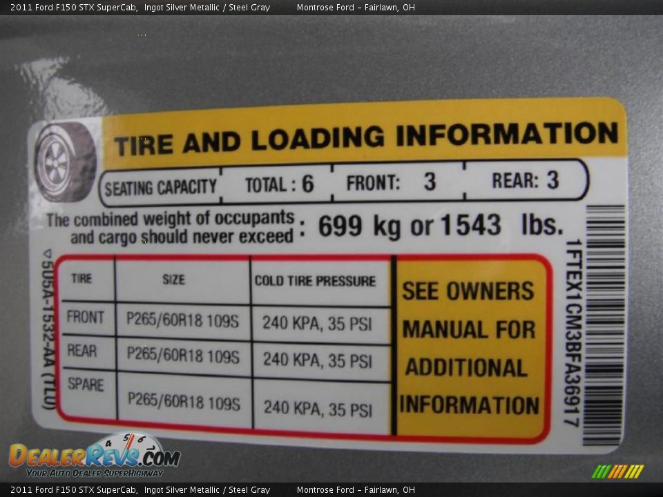 Info Tag of 2011 Ford F150 STX SuperCab Photo #31