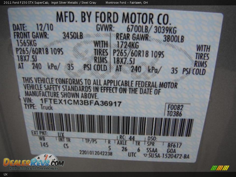 Ford Color Code UX Ingot Silver Metallic