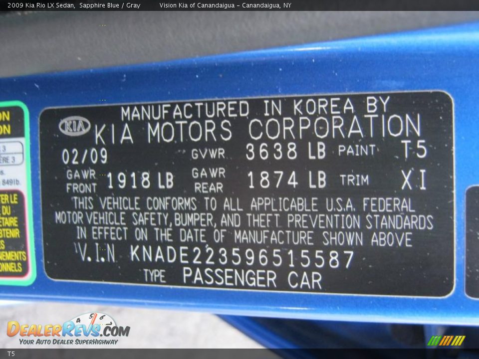 Kia Color Code T5 Sapphire Blue