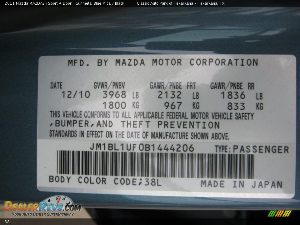 Mazda Color Code 38L Gunmetal Blue Mica