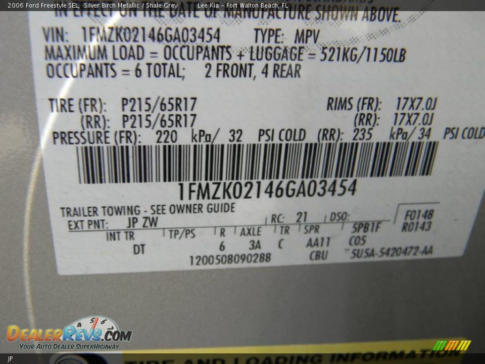 Ford Color Code JP Silver Birch Metallic