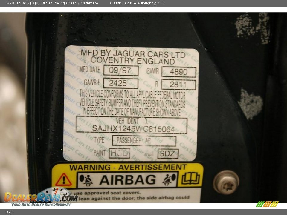 Jaguar Color Code HGD British Racing Green