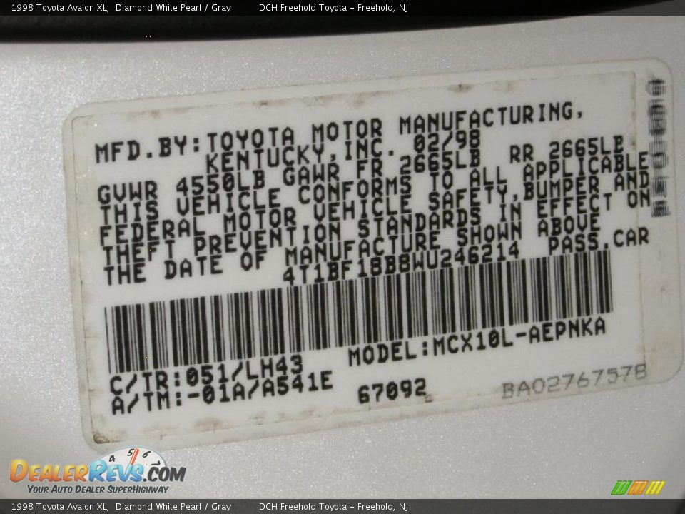 1998 Toyota Avalon XL Diamond White Pearl / Gray Photo #16