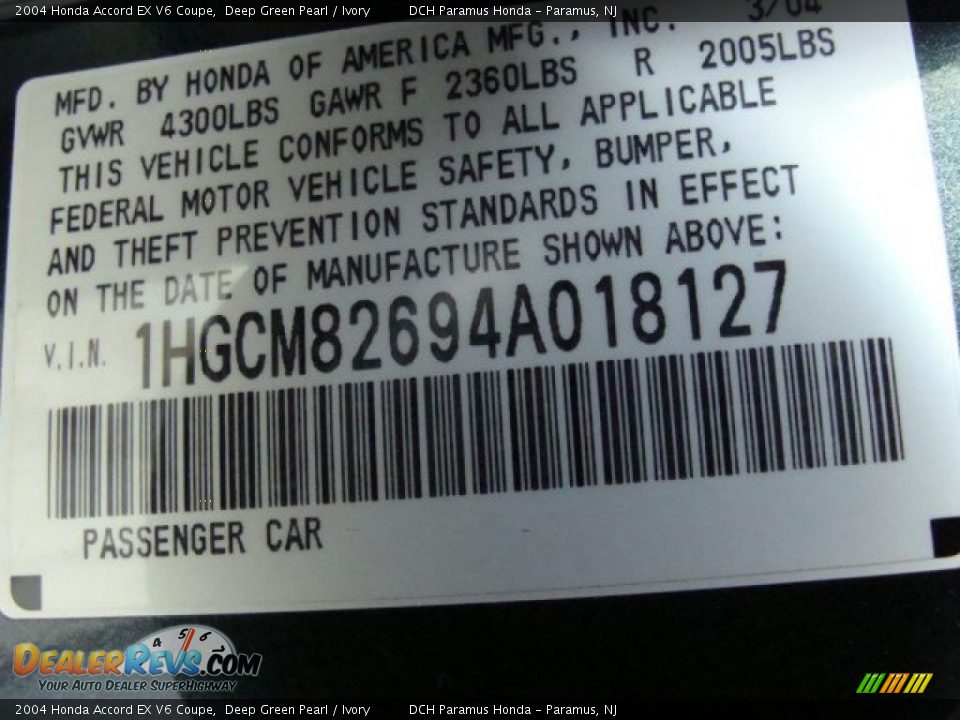 2004 Honda Accord EX V6 Coupe Deep Green Pearl / Ivory Photo #25